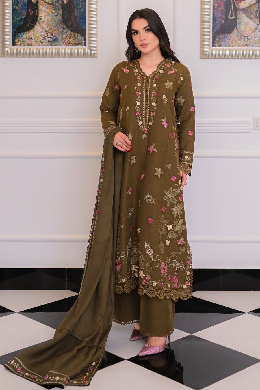Faiza Faisal Afsana Embroidered Khaddar Unstitched 3Pc Suit - SHAB