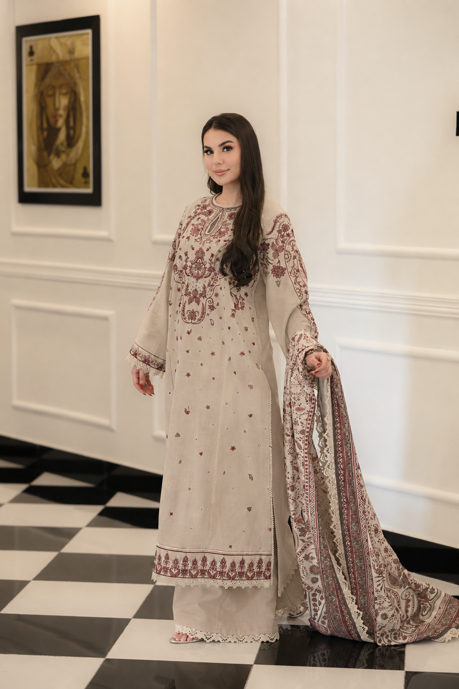 Faiza Faisal Afsana Embroidered Khaddar Unstitched 3Pc Suit - SHAHANA