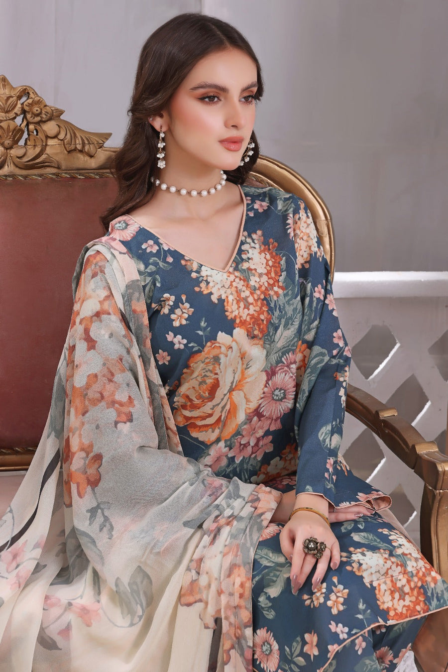 Feathers Premium Printed Lawn Unstitched 3Pc Suit SHAMS-U-NISA-FT203
