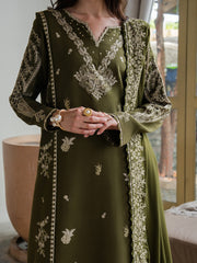 Faiza Faisal Dastaan Embroidered Khaddar Unstitched 3Pc Suit - SIENNA