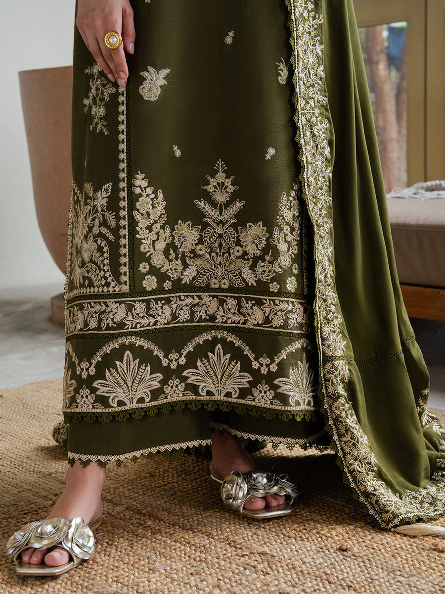 Faiza Faisal Dastaan Embroidered Khaddar Unstitched 3Pc Suit - SIENNA