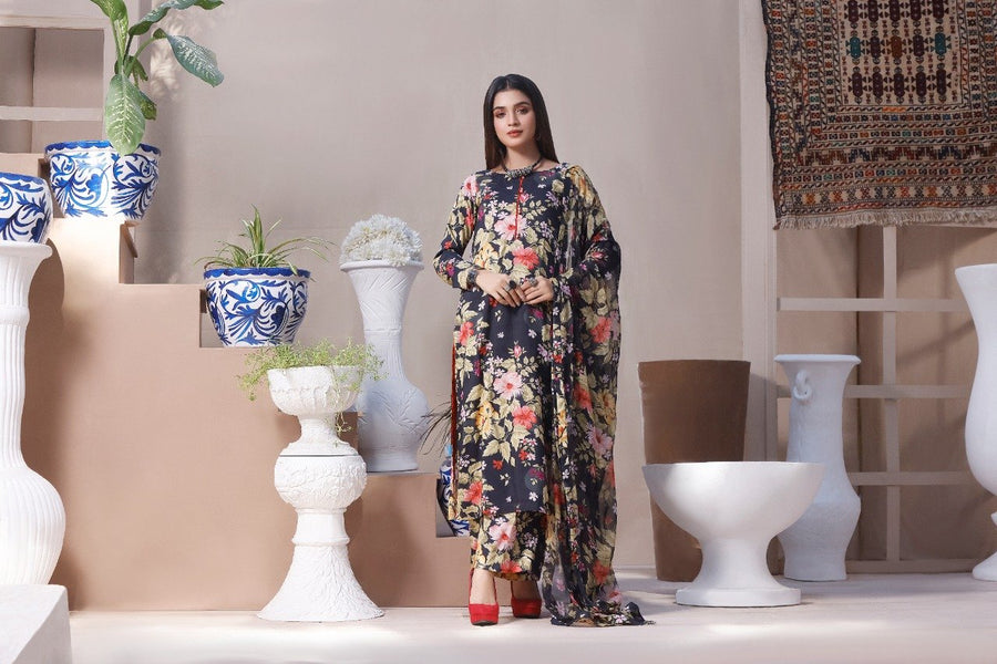 Feathers Premium Printed Lawn Unstitched 3Pc Suit SIYAAH MIST-NJL017