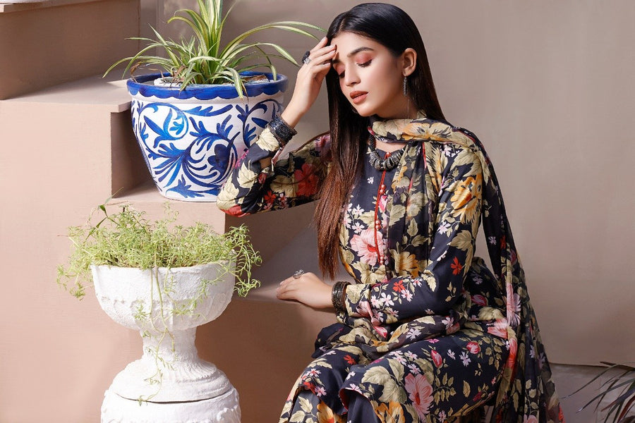 Feathers Premium Printed Lawn Unstitched 3Pc Suit SIYAAH MIST-NJL017