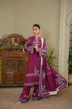 Sahfa Dhoop Kinara Printed Khaddar Unstitched 3Pc Suit SK-07 Jamun