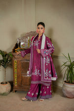 Sahfa Dhoop Kinara Printed Khaddar Unstitched 3Pc Suit SK-07 Jamun
