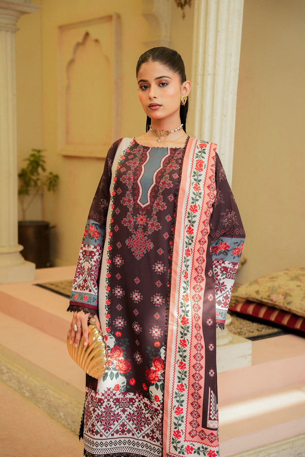 Sahfa Dhoop Kinara Printed Khaddar Unstitched 3Pc Suit SK-08 Sindhri