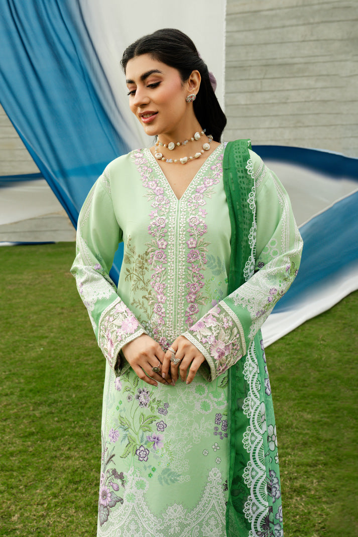 Serene Premium Dahlia Lawn Unstitched 3Pc Suit SL-117 Mint Blossom