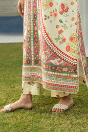 Serene Premium Dahlia Lawn Unstitched 3Pc Suit SL-118 Ivory Ember