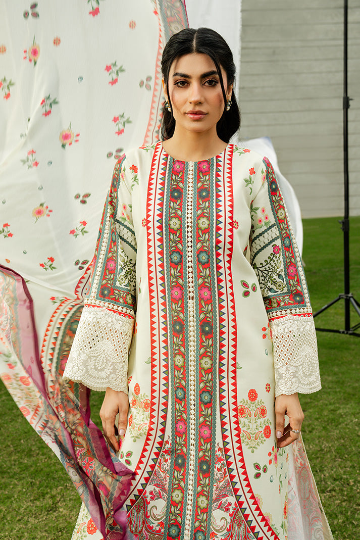 Serene Premium Dahlia Lawn Unstitched 3Pc Suit SL-118 Ivory Ember
