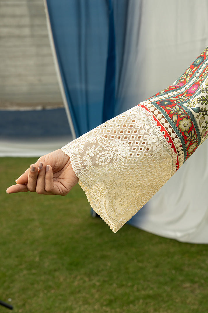 Serene Premium Dahlia Lawn Unstitched 3Pc Suit SL-118 Ivory Ember