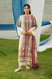Serene Premium Dahlia Lawn Unstitched 3Pc Suit SL-118 Ivory Ember