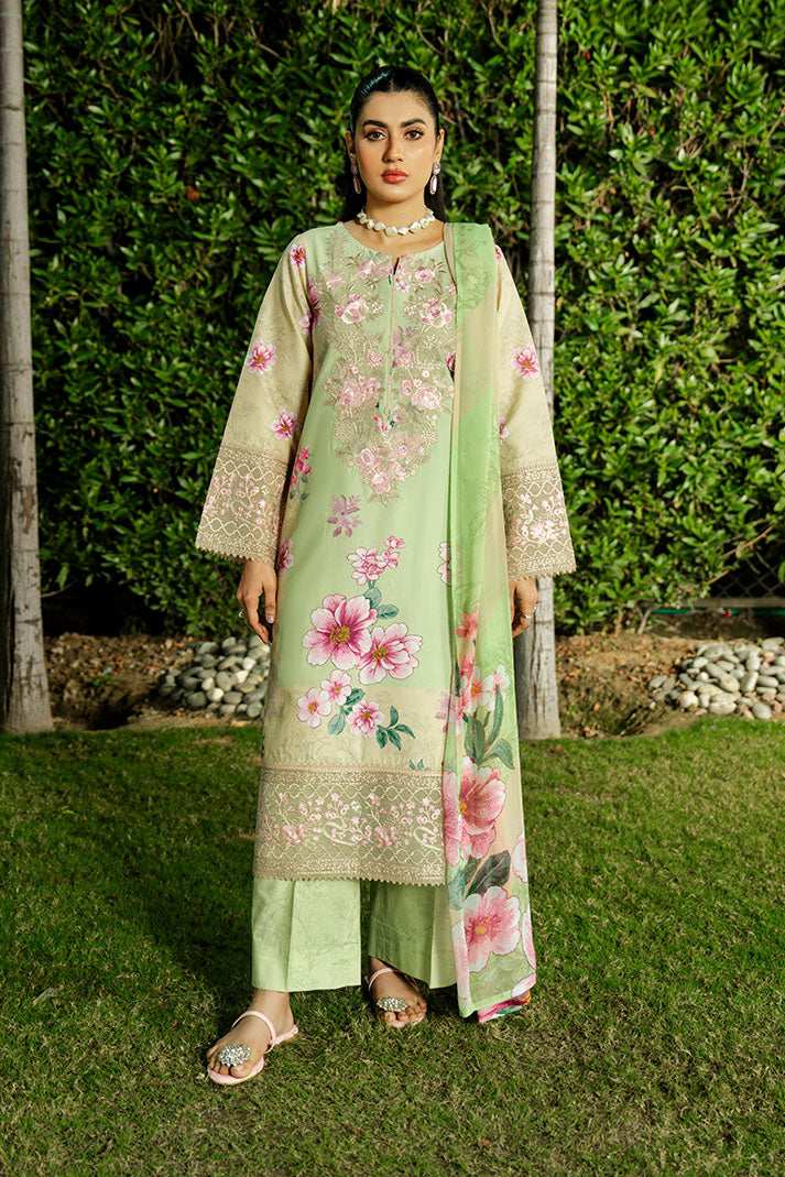 Serene Premium Dahlia Lawn Unstitched 3Pc Suit SL-121 Pistachio Bloom