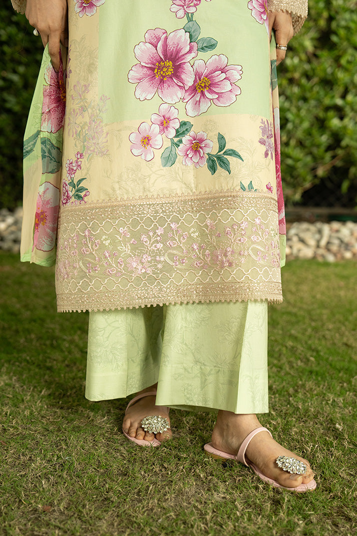 Serene Premium Dahlia Lawn Unstitched 3Pc Suit SL-121 Pistachio Bloom