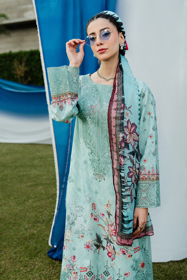 Serene Premium Dahlia Embroidered Lawn Pret 3Pc Suit SL-127 Aqua Serene