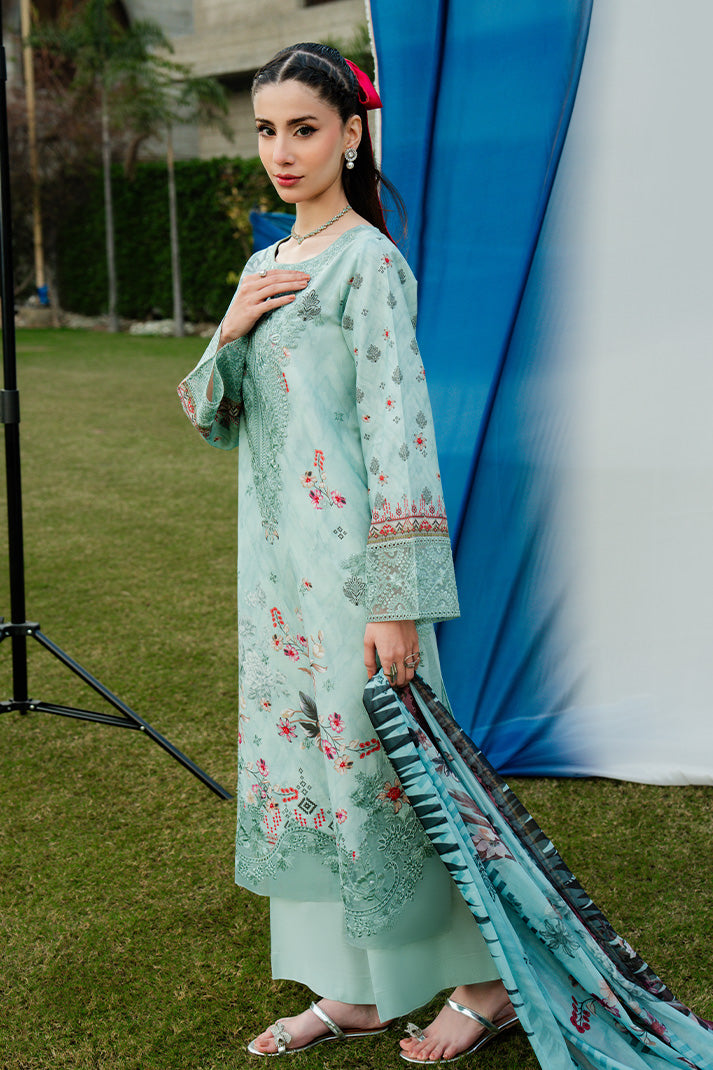 Serene Premium Dahlia Embroidered Lawn Pret 3Pc Suit SL-127 Aqua Serene
