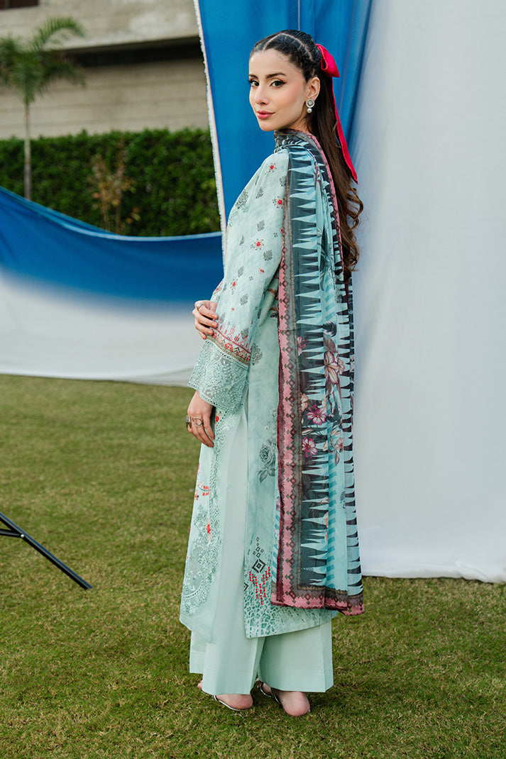 Serene Premium Dahlia Embroidered Lawn Pret 3Pc Suit SL-127 Aqua Serene