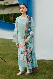 Serene Premium Dahlia Embroidered Lawn Pret 3Pc Suit SL-127 Aqua Serene