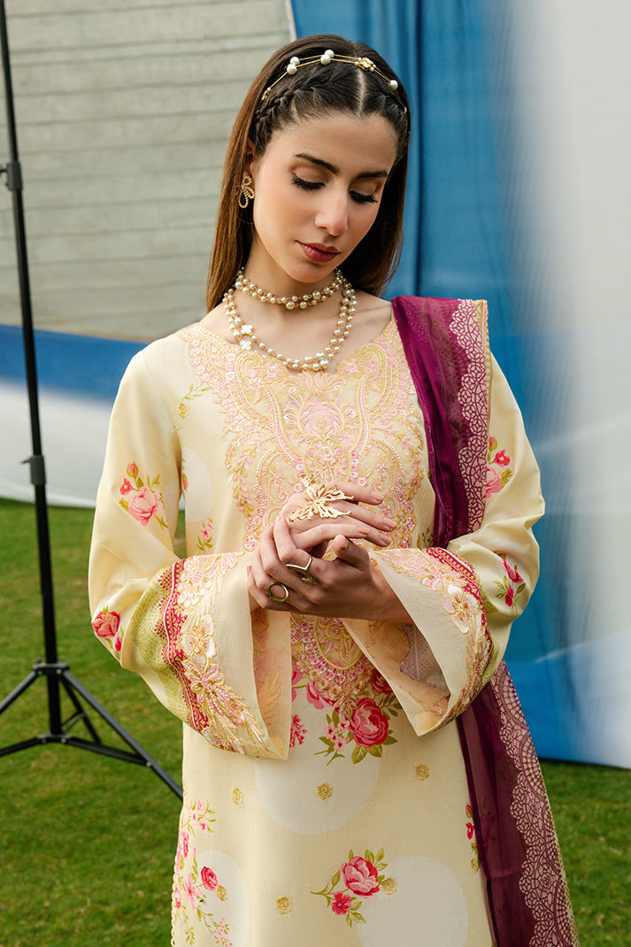 Serene Premium Dahlia Embroidered Lawn Pret 3Pc Suit SL-128 Buttercream Rose