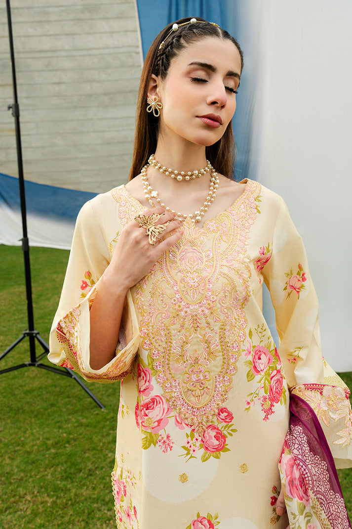 Serene Premium Dahlia Embroidered Lawn Pret 3Pc Suit SL-128 Buttercream Rose