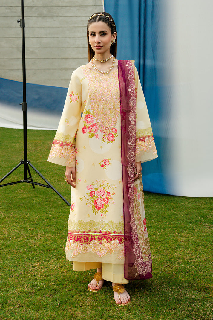 Serene Premium Dahlia Embroidered Lawn Pret 3Pc Suit SL-128 Buttercream Rose
