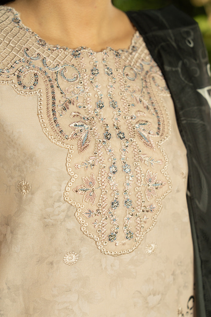 Serene Premium Dahlia Embroidered Lawn Pret 3Pc Suit SL-130 Sand Noir