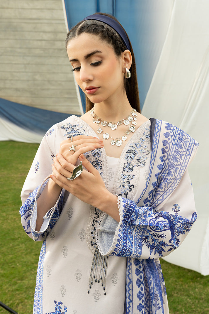 Serene Premium Dahlia Embroidered Lawn Pret 3Pc Suit SL-133 Blue Porcelain