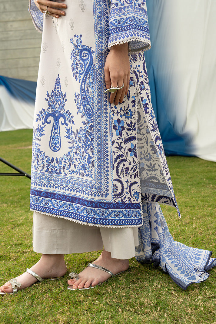 Serene Premium Dahlia Embroidered Lawn Pret 3Pc Suit SL-133 Blue Porcelain