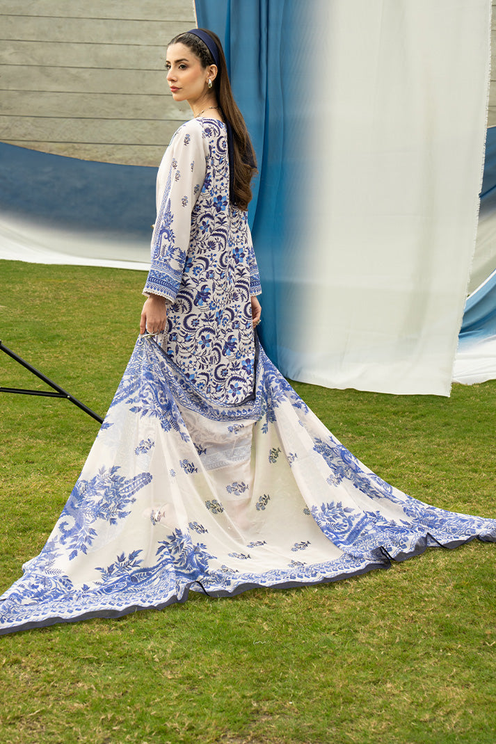Serene Premium Dahlia Embroidered Lawn Pret 3Pc Suit SL-133 Blue Porcelain