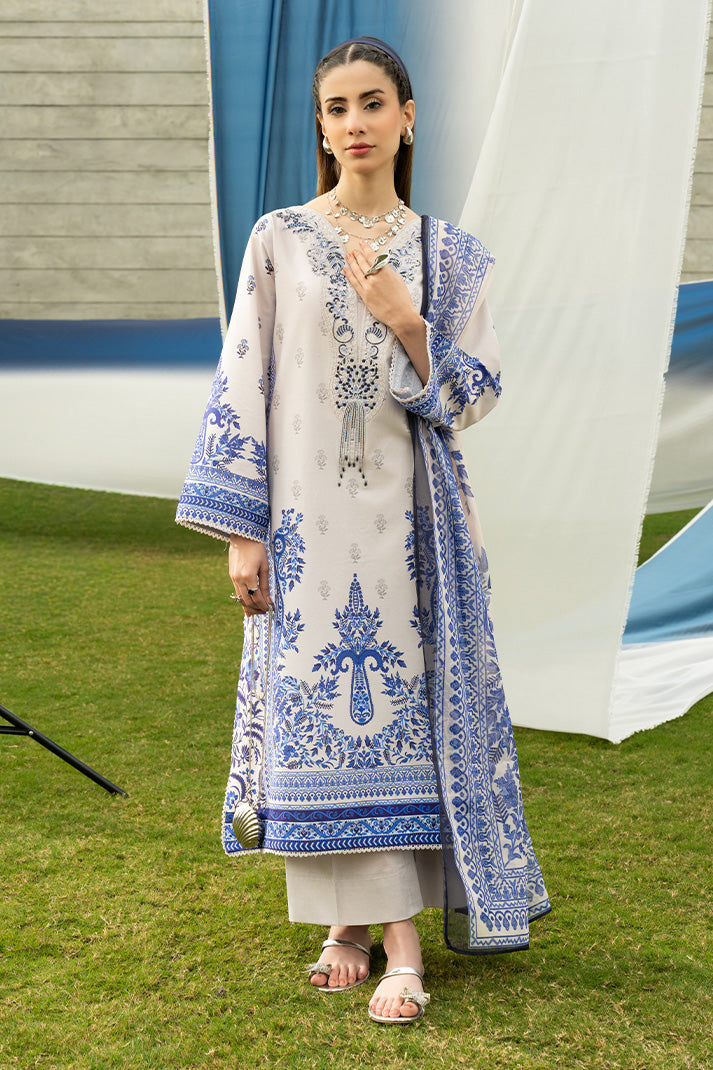 Serene Premium Dahlia Embroidered Lawn Pret 3Pc Suit SL-133 Blue Porcelain