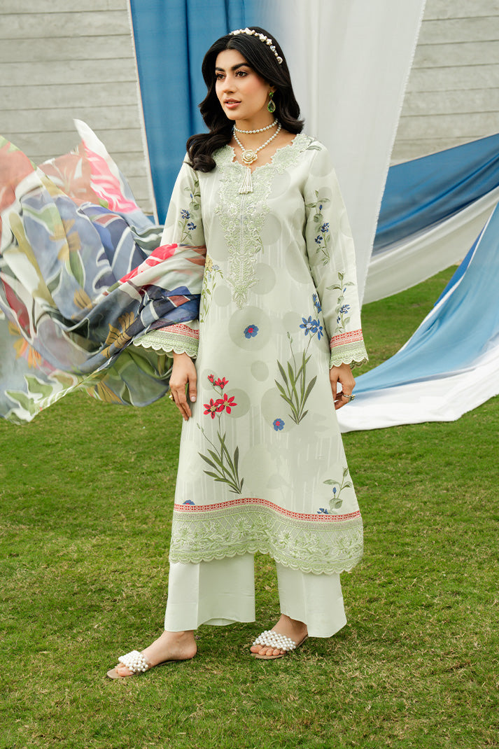 Serene Premium Dahlia Embroidered Lawn Pret 3Pc Suit SL-134 Sage Meadow