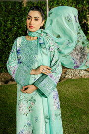 Serene Premium Dahlia Embroidered Lawn Pret 3Pc Suit SL-136 Mint Cascade
