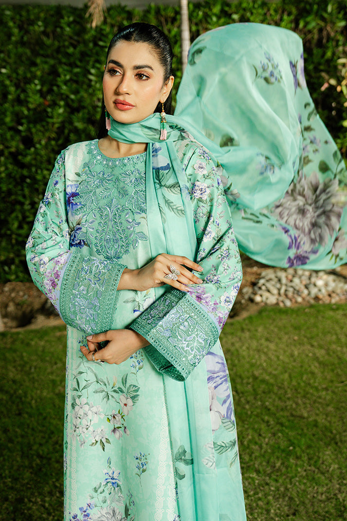Serene Premium Dahlia Embroidered Lawn Pret 3Pc Suit SL-136 Mint Cascade