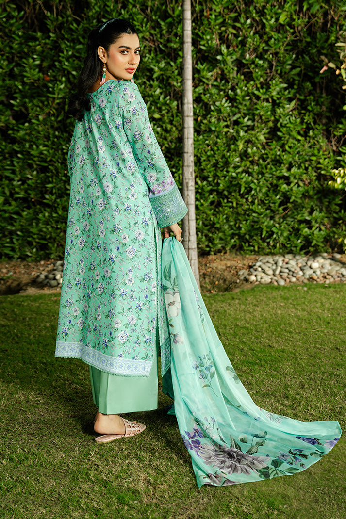 Serene Premium Dahlia Embroidered Lawn Pret 3Pc Suit SL-136 Mint Cascade