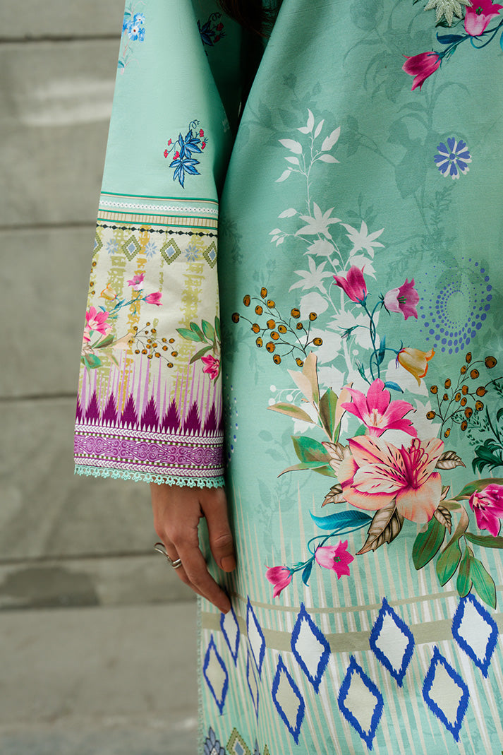 Serene Premium Dahlia Embroidered Lawn Pret 3Pc Suit SL-137 Aqua Fleur