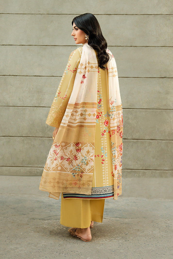 Serene Premium Dahlia Embroidered Lawn Pret 3Pc Suit SL-138 Sunlit Daffodil