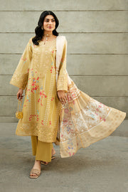 Serene Premium Dahlia Embroidered Lawn Pret 3Pc Suit SL-138 Sunlit Daffodil