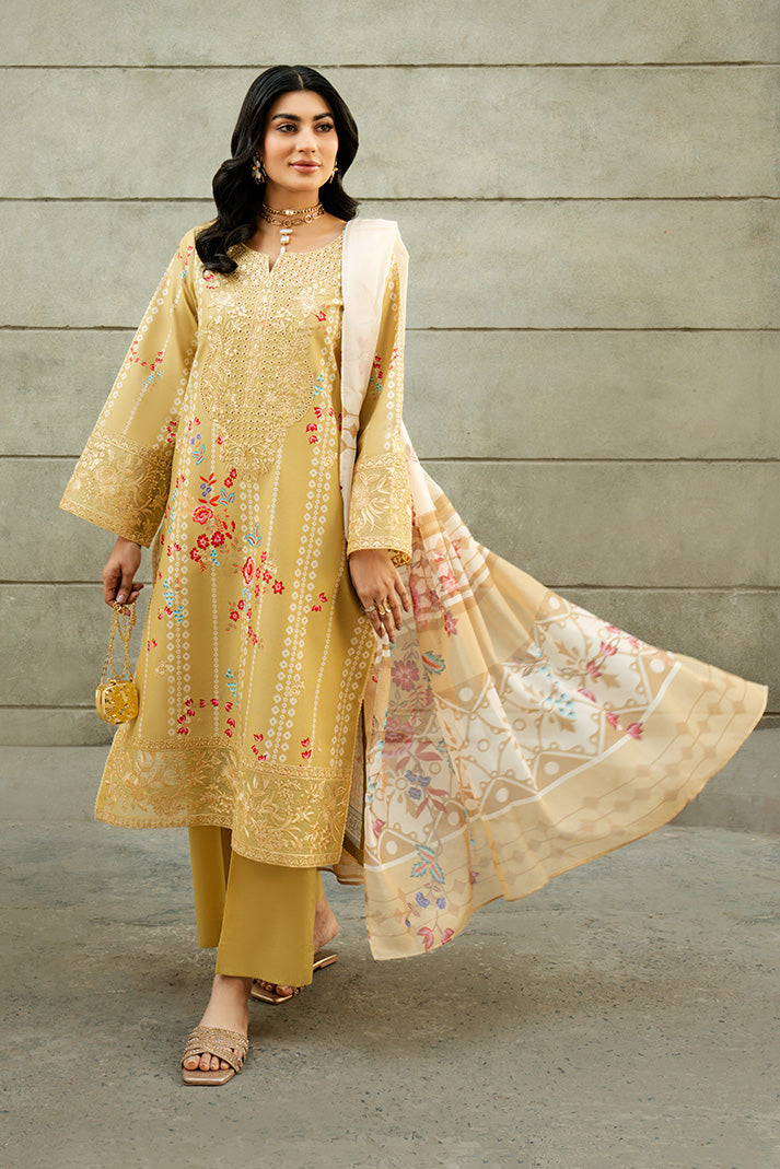 Serene Premium Dahlia Embroidered Lawn Pret 3Pc Suit SL-138 Sunlit Daffodil