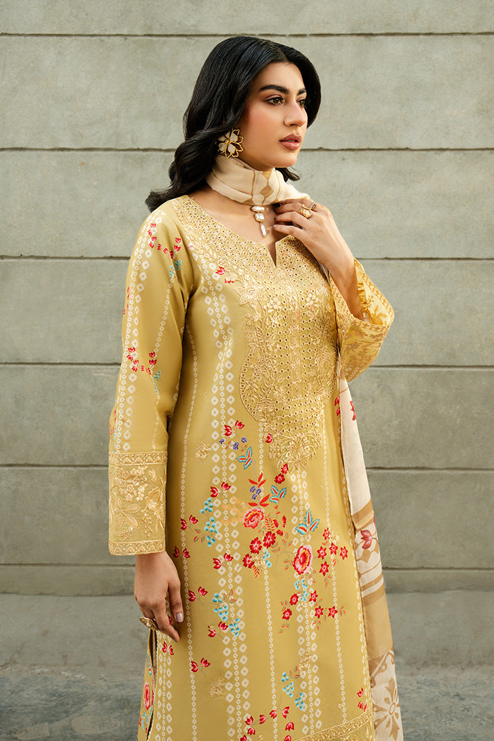 Serene Premium Dahlia Embroidered Lawn Pret 3Pc Suit SL-138 Sunlit Daffodil