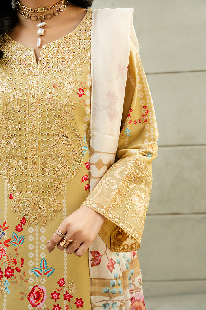 Serene Premium Dahlia Embroidered Lawn Pret 3Pc Suit SL-138 Sunlit Daffodil