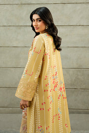 Serene Premium Dahlia Embroidered Lawn Pret 3Pc Suit SL-138 Sunlit Daffodil