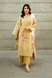 Serene Premium Dahlia Embroidered Lawn Pret 3Pc Suit SL-138 Sunlit Daffodil