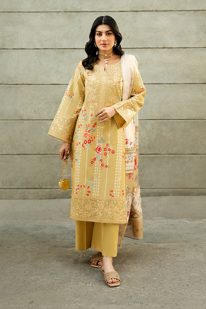 Serene Premium Dahlia Embroidered Lawn Pret 3Pc Suit SL-138 Sunlit Daffodil