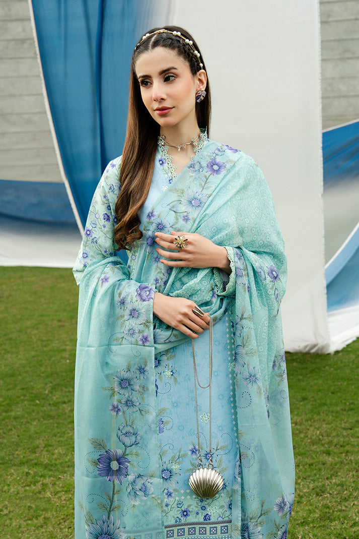Serene Premium Dahlia Embroidered Lawn Pret 3Pc Suit SL-139 Powder Azure