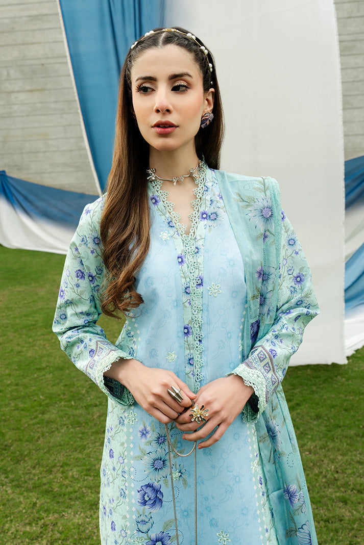 Serene Premium Dahlia Embroidered Lawn Pret 3Pc Suit SL-139 Powder Azure