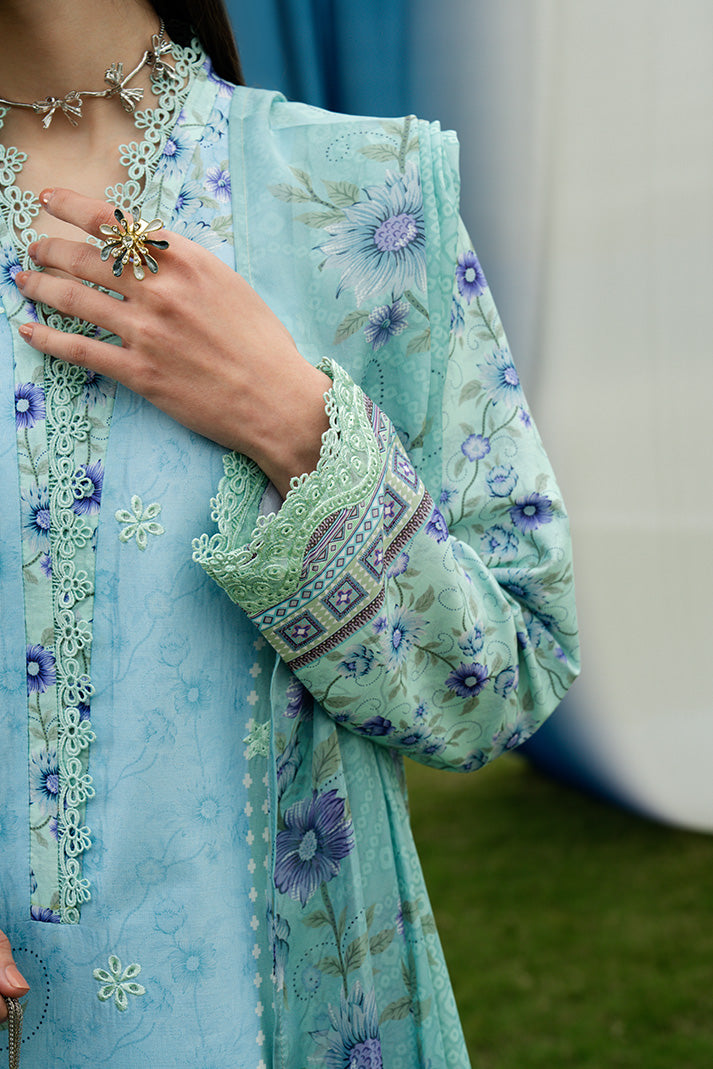 Serene Premium Dahlia Embroidered Lawn Pret 3Pc Suit SL-139 Powder Azure