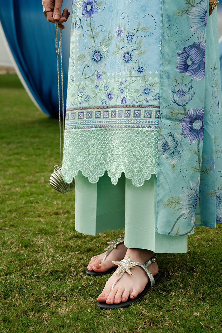 Serene Premium Dahlia Embroidered Lawn Pret 3Pc Suit SL-139 Powder Azure