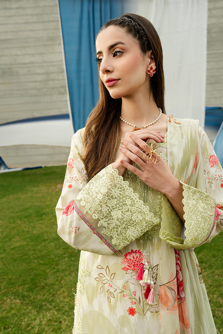 Serene Premium Dahlia Embroidered Lawn Pret 3Pc Suit SL-140 Ivory Jardin