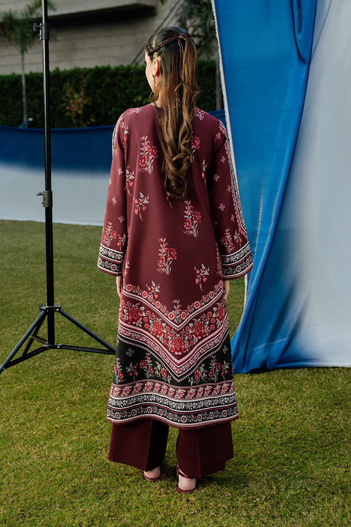 Serene Premium Dahlia Embroidered Lawn Pret 3Pc Suit SL-142 Crimson Rouge