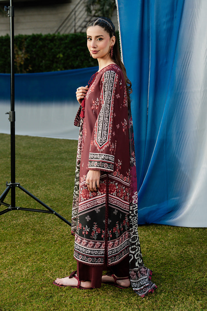 Serene Premium Dahlia Embroidered Lawn Pret 3Pc Suit SL-142 Crimson Rouge
