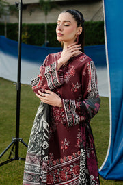 Serene Premium Dahlia Embroidered Lawn Pret 3Pc Suit SL-142 Crimson Rouge